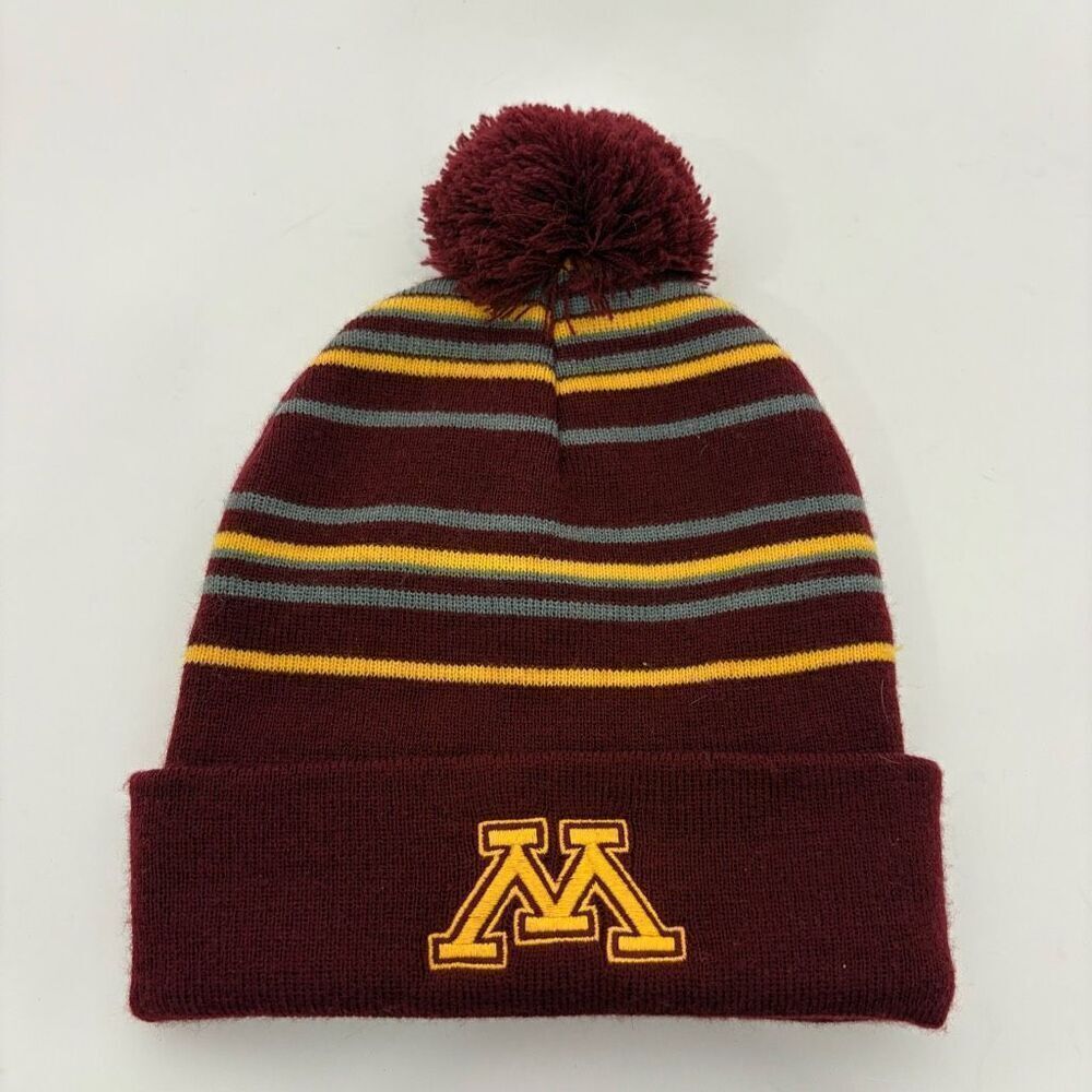 Minnesota Golden Gophers Maroon Striped Pom Pom Winter Cuffed Hat Unisex